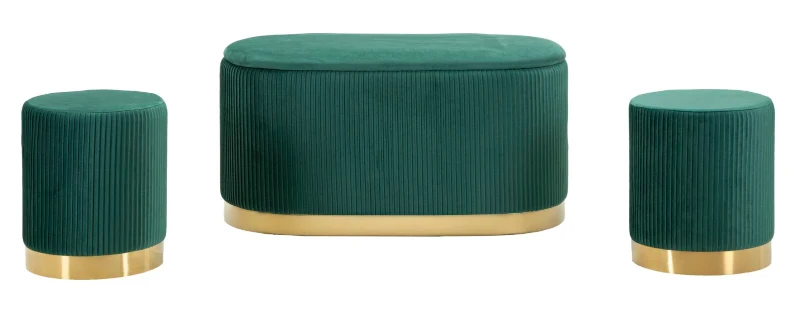 Mauro Ferretti Banca Cu Depozitare Și Taburet Shopy Green Set 3 Bucăți Cm 80X37X42-29X33