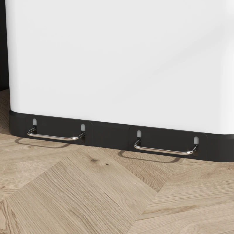 HOMCOM Cesto de Lixo de Cozinha 2x30L com Pedal em Aço Inoxidável 2 Compartimentos Tampa com Fecho Suave 60L Branco