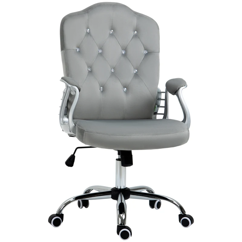 Vinsetto Velvet-Feel Work Chair, with Diamante Back - Grey