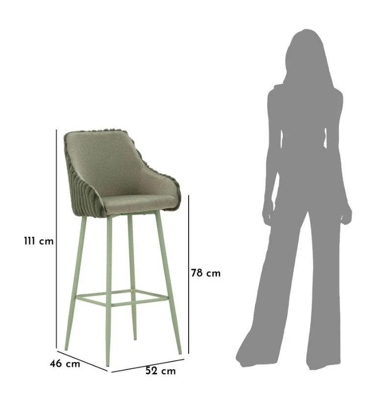 Mauro Ferretti Scaun De Bar Alaska -A- Verde Set 2 Bucăți Cm 52X46X111 (Înălțime Șezut Cm 78)