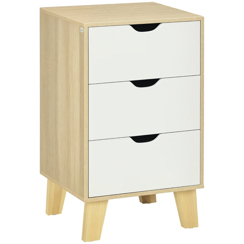 HOMCOM Comodă cu 3 Sertare și Bază Elevată pentru Dormitor Sufragerie Hol Stil Modern 40x35x68,5 cm Natural