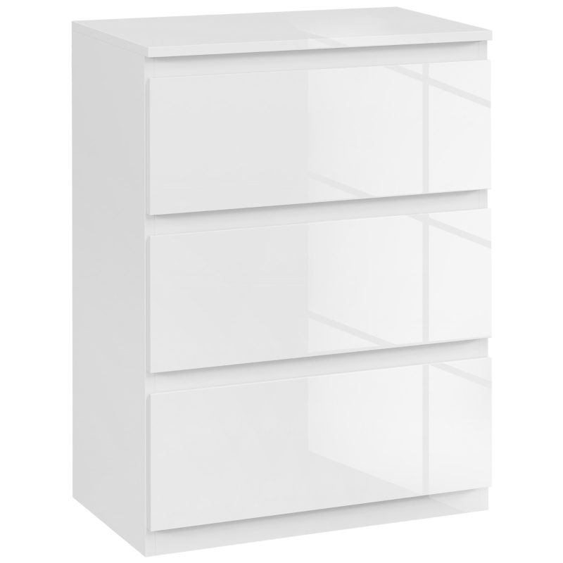 HOMCOM Comoda cu 3 Sertare Comoda de Dormitor Moderna cu Design Anti-rasturnare 55x34x75 cm Alb Lucios