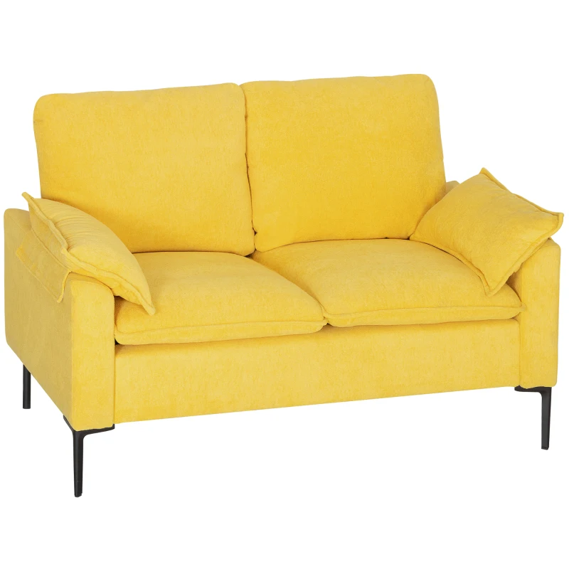HOMCOM Divano 2 Posti Moderno con Cuscini e Rivestimento in Tessuto Spugna, 130x77x84 cm, Giallo