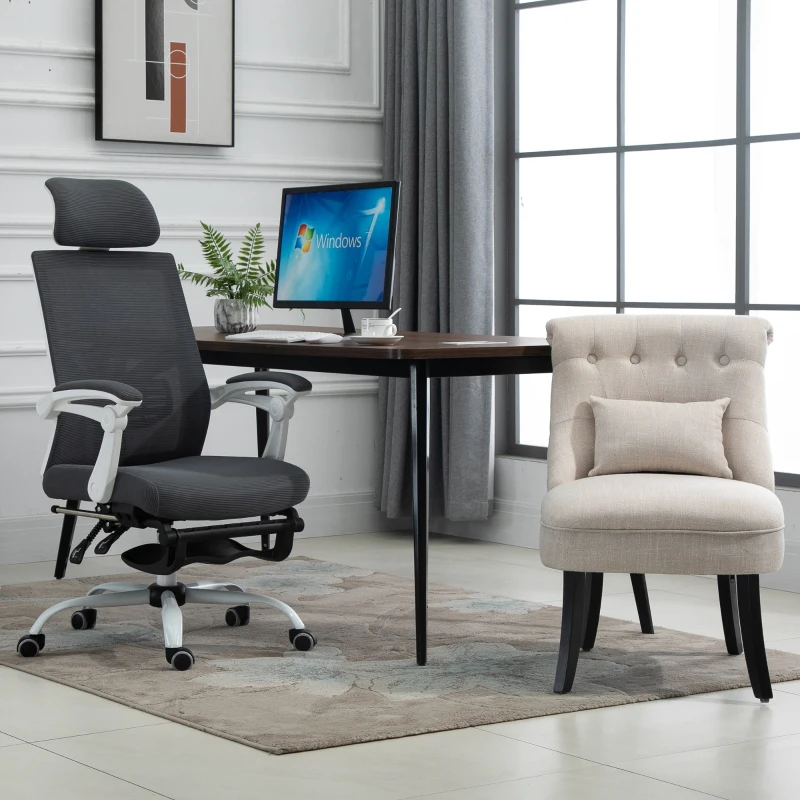 HOMCOM Fotoliu moale cu perna pentru spate, pentru citit si odihna, material textil in aspect de in, 52,5 x 69 x 77 cm, Alb crem