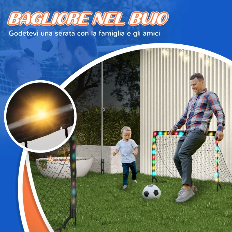 SPORTNOW Set da 2 Porte da Calcio per Bambini da 6 Anni con Luci LED, Pieghevoli con Borsa di Trasporto
