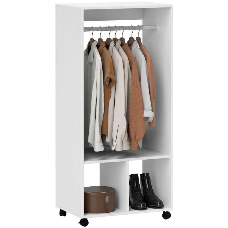 HOMCOM Dulap Garderobă, 60 cm x 40 cm x 127 cm, 1 Bară de Agățat, 2 Rafturi, Alb