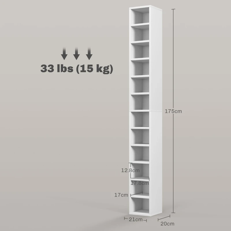 HOMCOM Depozite pentru CD-uri și DVD-uri cu 12 compartimente, capacitate maximă 204 CD-uri, 21 x 20 x 175 cm, alb