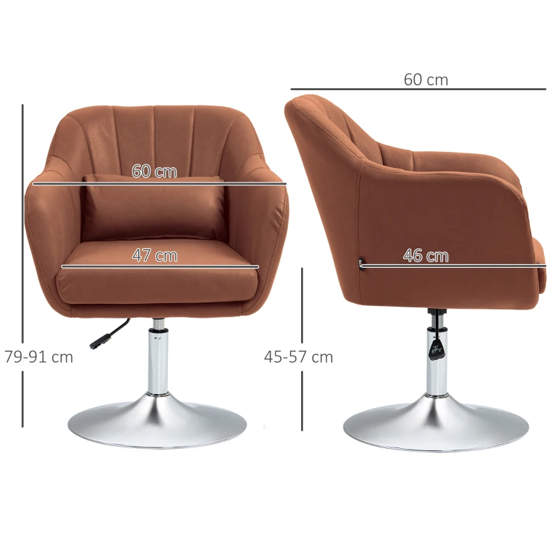 HOMCOM Poltrona de Sala Almofadas Lombares Altura Ajustável Giratória 360° Base em Metal Marrom