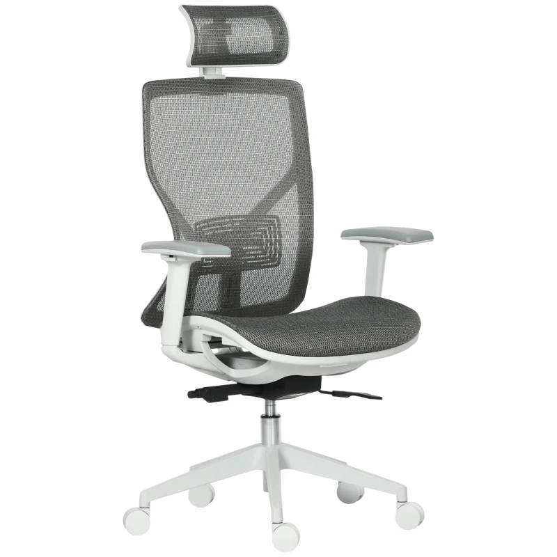 Vinsetto Cadeira de Escritório Giratória com Altura Ajustável Apoio para os Braços Apoio para a Cabeça e Suporte Lombar Reguláveis Encosto Alto 67x65x120-128cm Cinza