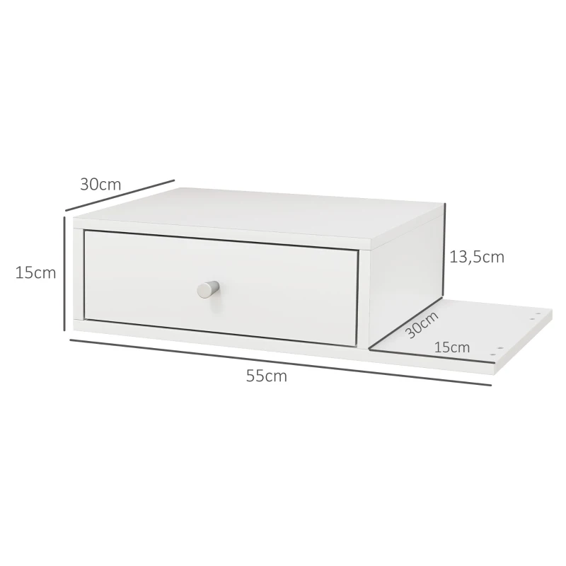 HOMCOM Set de 2 noptiere de perete - set de 2 noptiere - raft lateral și sertar - 55l x 30P x 15H cm MDF alb