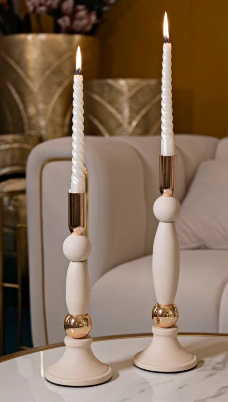 Mauro Ferretti Set Suport Lumanare Strek Crem 2 Bucăți Cm Ø9,5X25-9,5X28