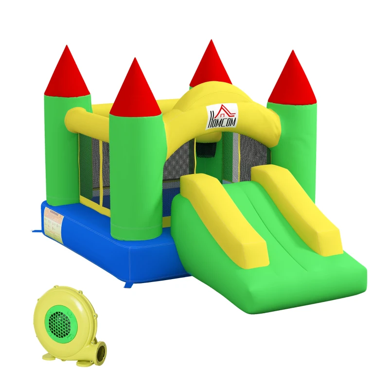 HOMCOM Castel gonflabil cu tobogan și plasă de siguranță, până la 100 kg, 3-10 ani, 300x180x160cm