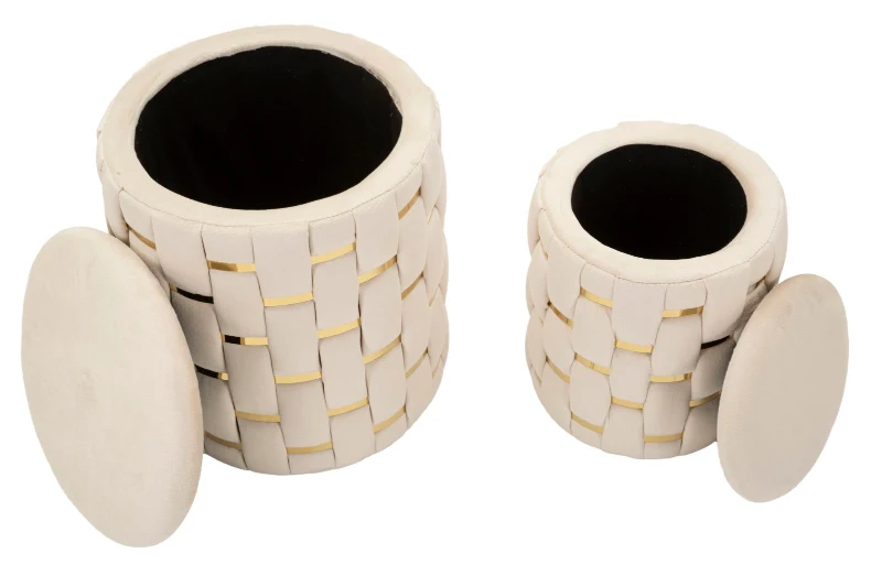 Mauro Ferretti Puf Cu Recipient De Depozitare Crem 2 Bucăți Cm Ø 37X42-28X33