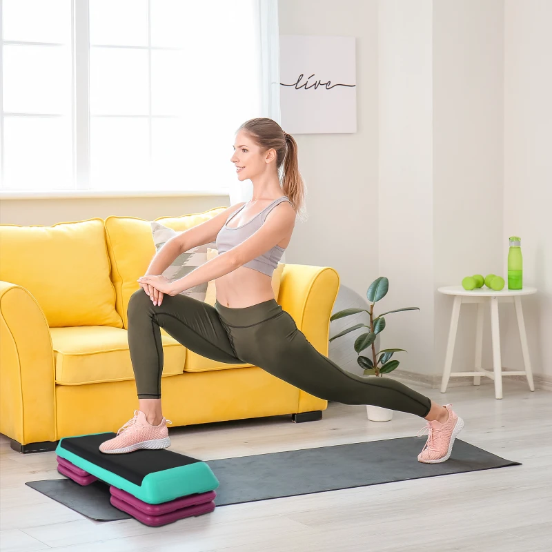 HOMCOM Stepboard aerobics fitness stepper hometrainer in hoogte verstelbaar sport zwart