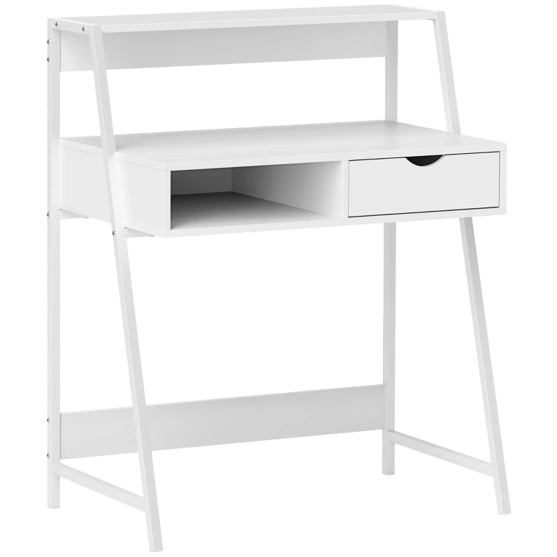 HOMCOM Escrivaninha Secreta Mesa de Computador Estilo Neo-Retro Gaveta Nicho Prateleira Metal Branco