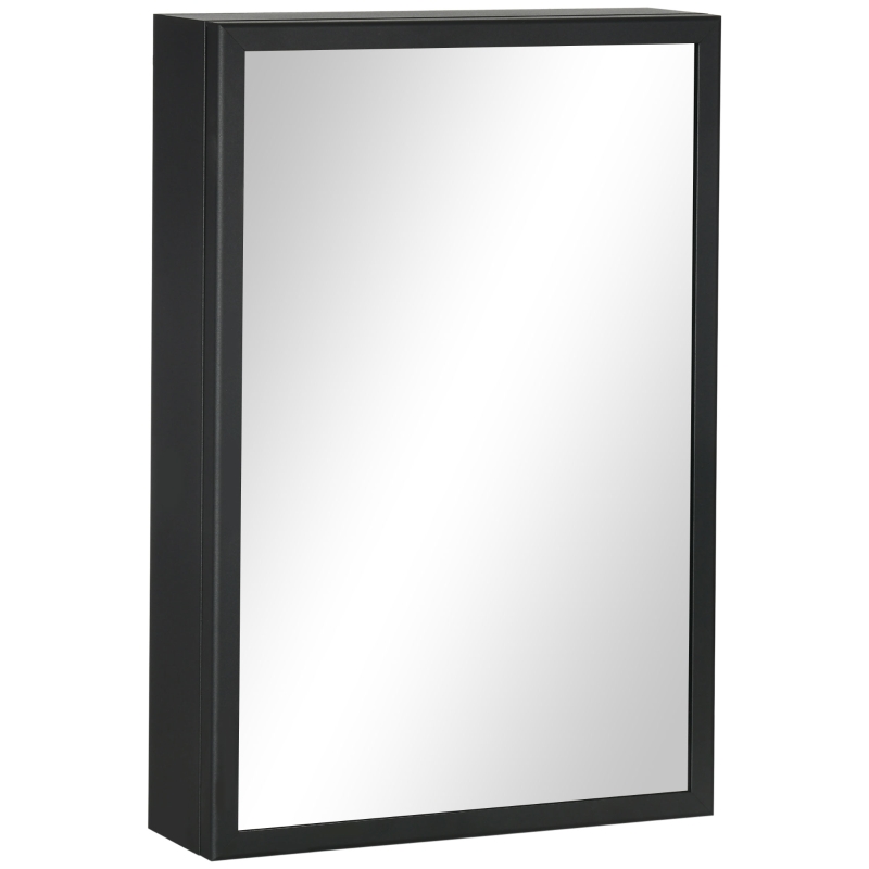 Kleankin Armário com Espelho de Casa de Banho Armário de Parede com 1 Porta e 2 Prateleiras em Aço 40x12x60 cm Preto