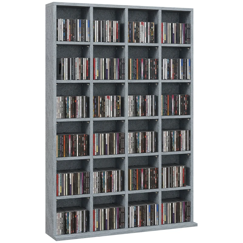 HOMCOM Mobilier de depozitare multimedia 480 CD-uri/312 DVD-uri - bibliotecă din lemn cu rafturi reglabile, 89 x 130,5 cm, gri