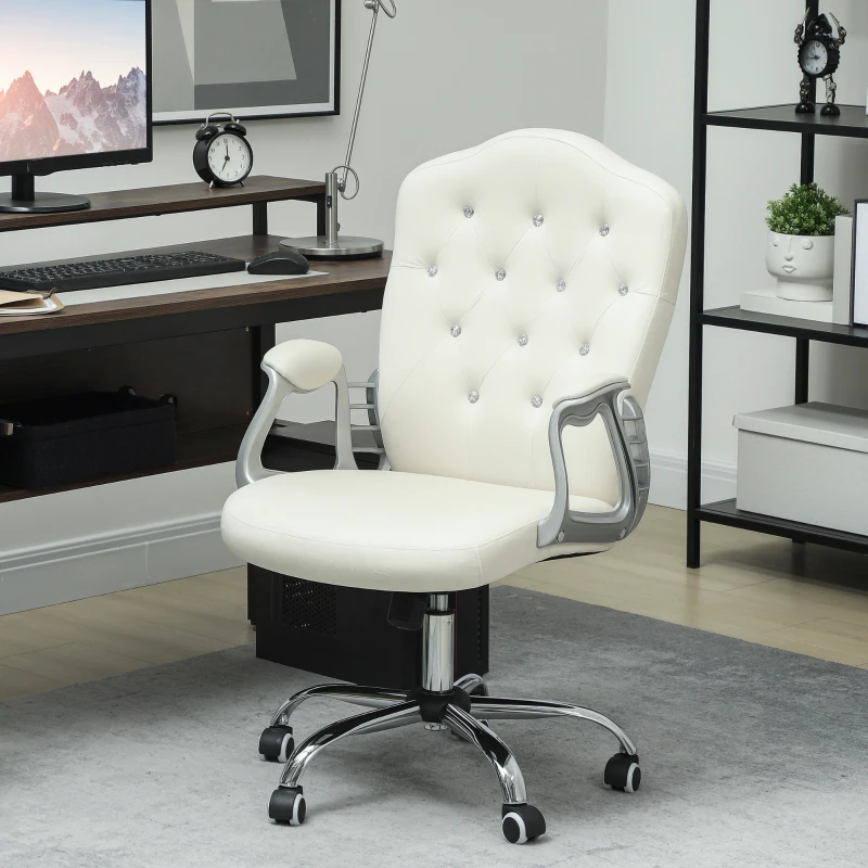 Vinsetto Velvet-Feel Work Chair, with Diamante Back - Cream