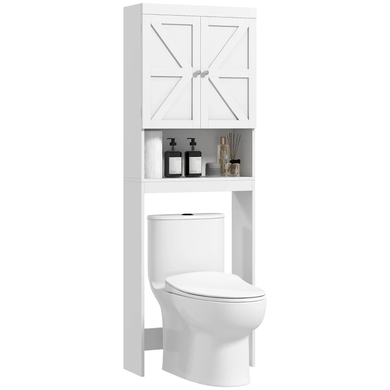 HOMCOM Dulap de depozitare deasupra toaletelor, dulap de baie cu 2 uși raft 58,5L x 23l x 170H cm alb