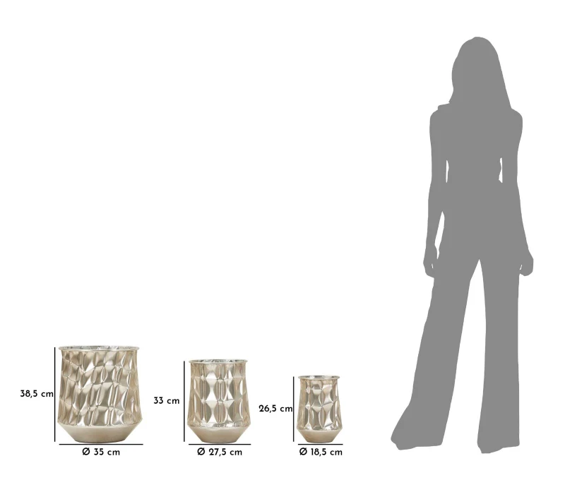 Mauro Ferretti Set 3 Vaze Finisaj Argintiu Cm Ø 35X38,5-27,5X33-18,5X26,3