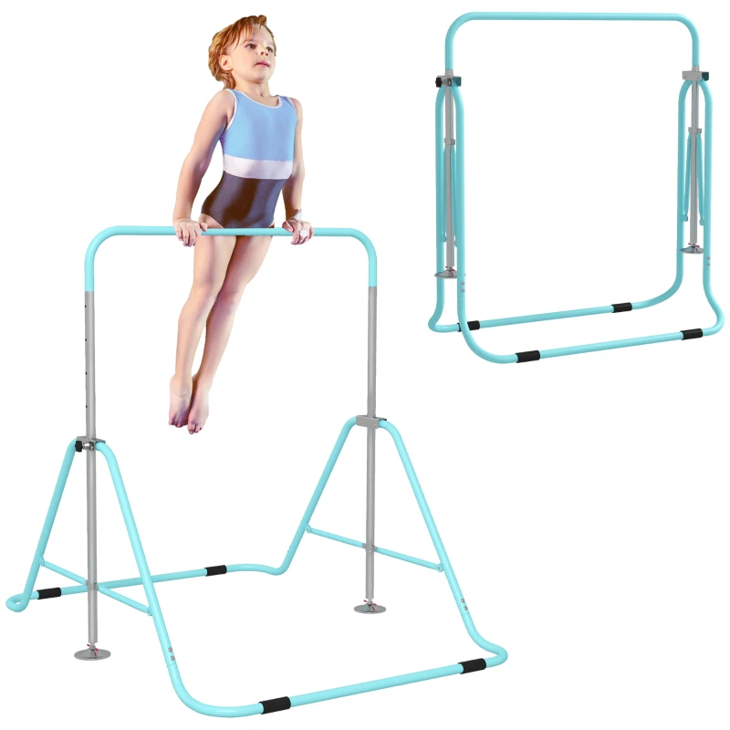 HOMCOM Bară fixă de gimnastică pentru copii pliantă înălțime reglabilă de la 88 la 128 cm verde