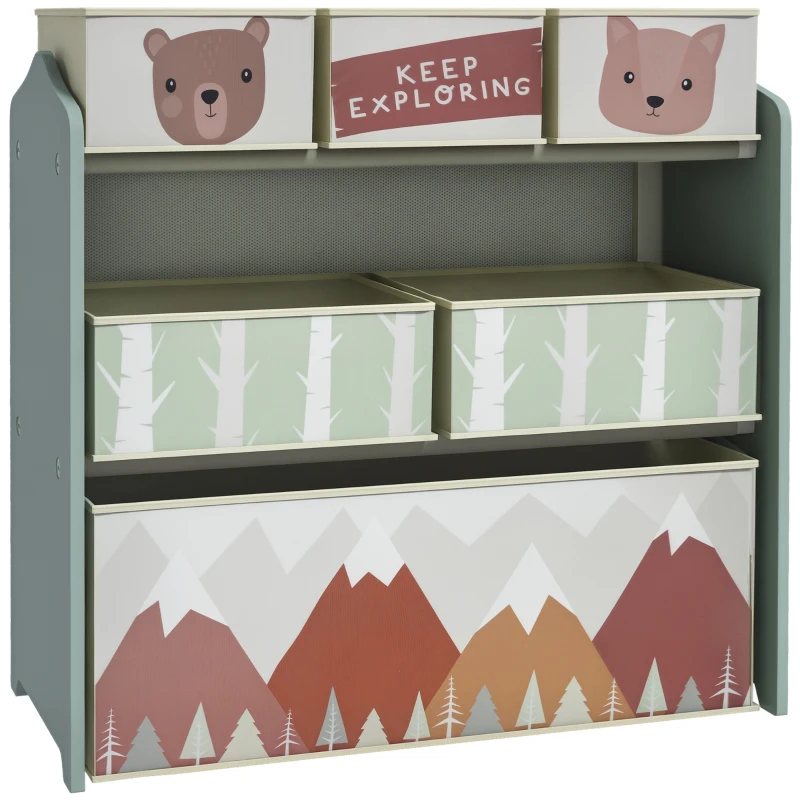 ZONEKIZ Dulap pentru copii cu 6 ladite din material textil, design dragut, 63x30x66 cm, Verde