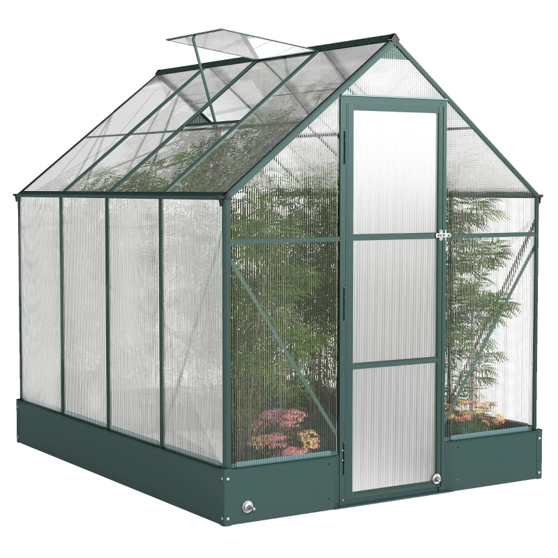 Outsunny Gewächshaus, begehbar, automatische Belüftung, Wärmeregulierung, transparent+grün, 250 x 190 x 219 cm