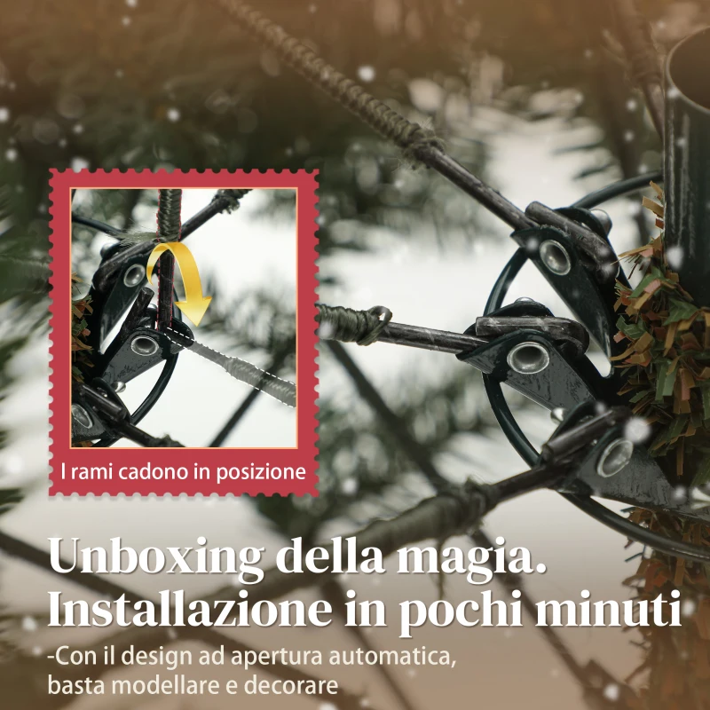 HOMCOM Albero di Natale Artificiale da 180 cm con Rami a Cerniera e Base in Metallo Pieghevole, Verde