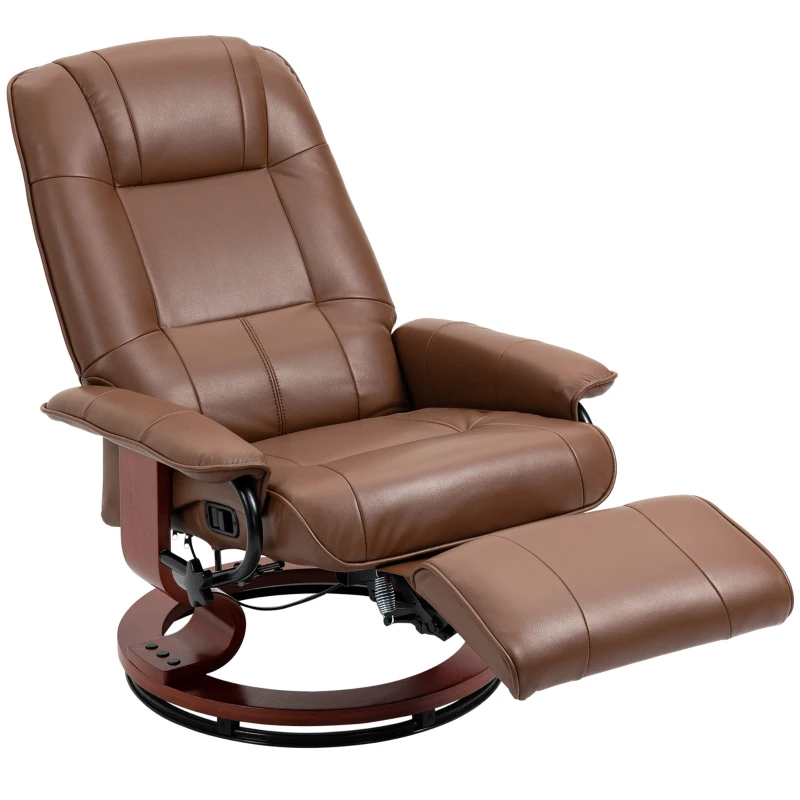 HOMCOM Fotoliu de relaxare, 145° reglabil, suport de picioare ajustabil, piele ecologică, 360° rotativ, până la 120 kg, Maro