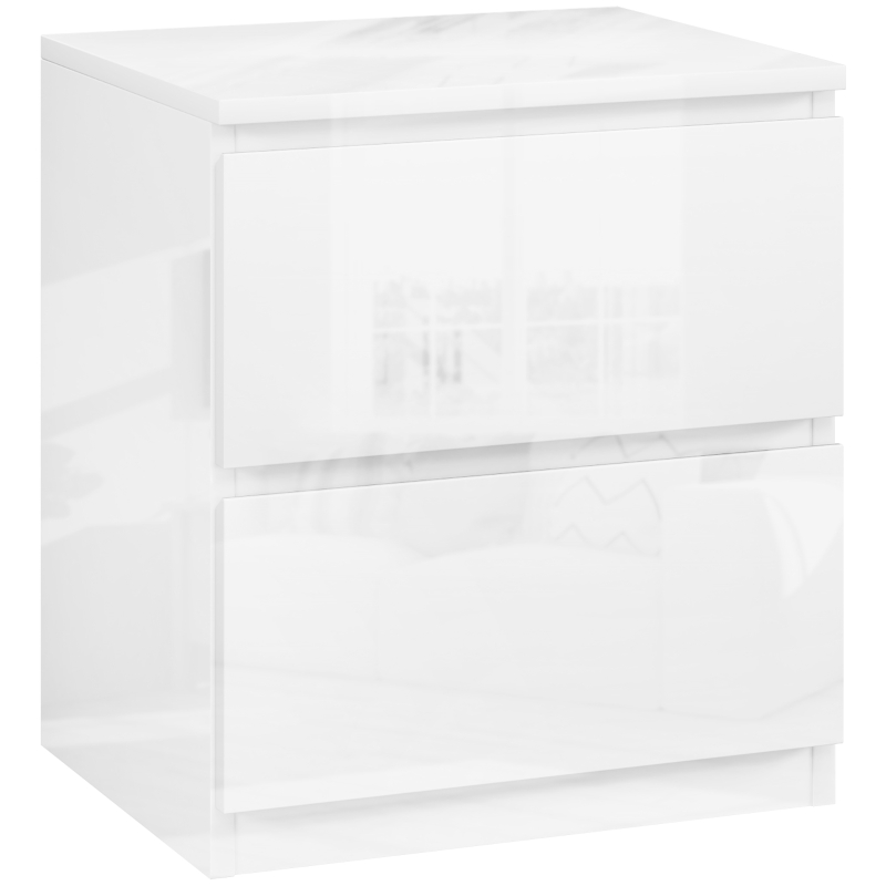 HOMCOM Măsuță de Noapte cu 2 Sertare Măsuță de Noapte pentru Dormitor Sufragerie 40x34x45 cm Alb Lucios