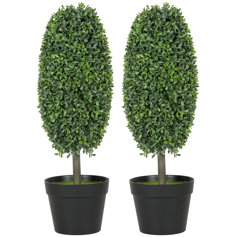 HOMCOM Set de 2 plante artificiale, Arbori de plastic rezistenți la UV în ghiveci, Plastica, Ciment, Verde