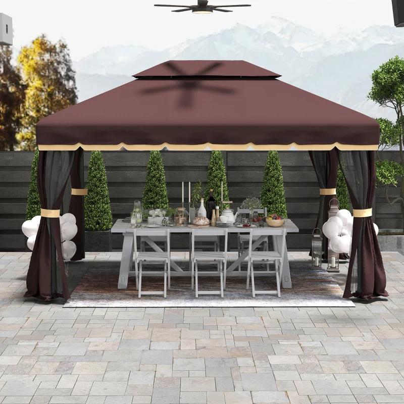 Outsunny Foisor de Gradina pliabil cu Plasa de tantari si Acoperis dublu, 3x4m Cafeniu