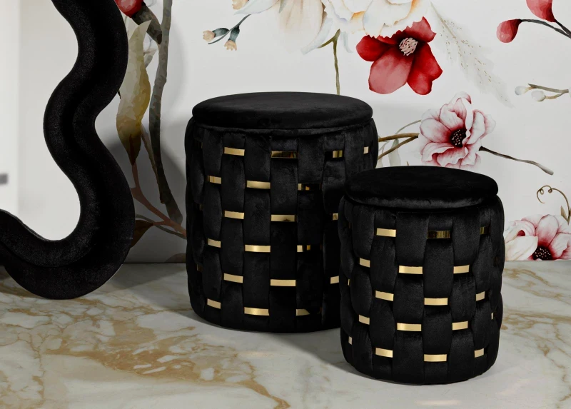 Mauro Ferretti Puf Cu Recipient De Depozitare Shanty Negru Set 2 Bucăți Cm Ø 37X42-28X33