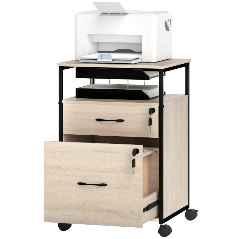 Vinsetto Cassettiera per Scrivania con 2 Cassetti e Ruote, per Formato Lettera A4 44x40x66,5 cm, Legno