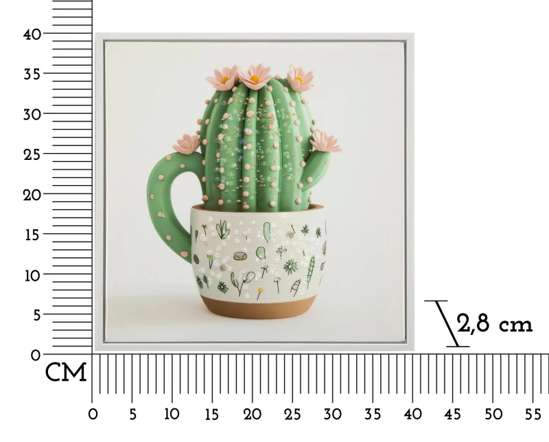 Mauro Ferretti Tablou Imprimat Pe Pânză Lacuită, Cu Ramă, Model «Borcan Cu Cactus», Orientare Orizontală, Dimensiuni 40 X 2,8 X 40 Cm