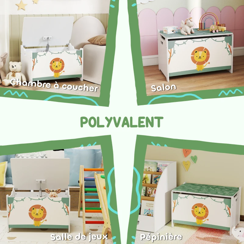 AIYAPLAY Coffre à jouets avec couvercle, coffre de rangement enfant avec charnières de sécurité, 60 x 37 x 39 cm, vert