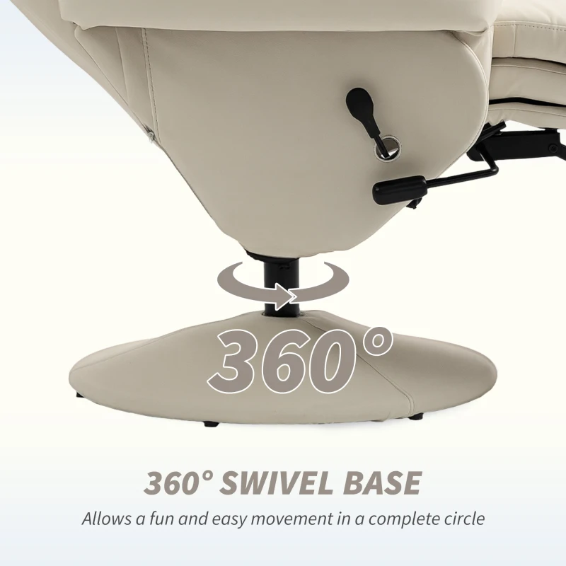 HOMCOM Manual Recliner Chair with Footrest, Upholstered Reclining Armchair with Adjustable Backrest and Cup Holder, PU Leather Swivel Chair for Living Room, Bedroom, Cream White