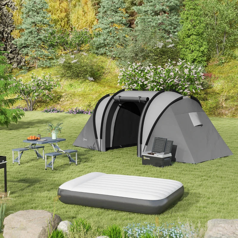 Outsunny Cort de camping familial 4-5 persoane cu 2 camere 3 ferestre, sac de transport, impermeabil, 450 x 220 x 180cm