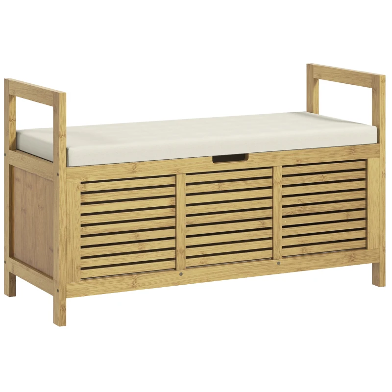 HOMCOM Banco de Armazenamento com Compartimento Escondido Sob Assento para Entrada Almofadado e Braço 100x40x60 cm Natural