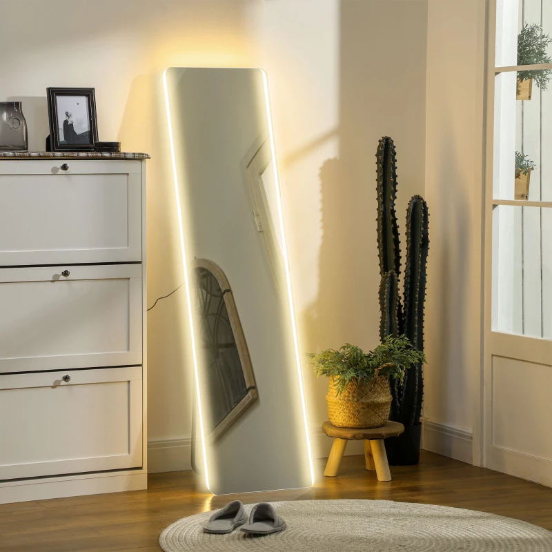 HOMCOM Oglindă întreagă cu LED-uri, control tactil, reglabil, fără ramă, 40 x 150 cm