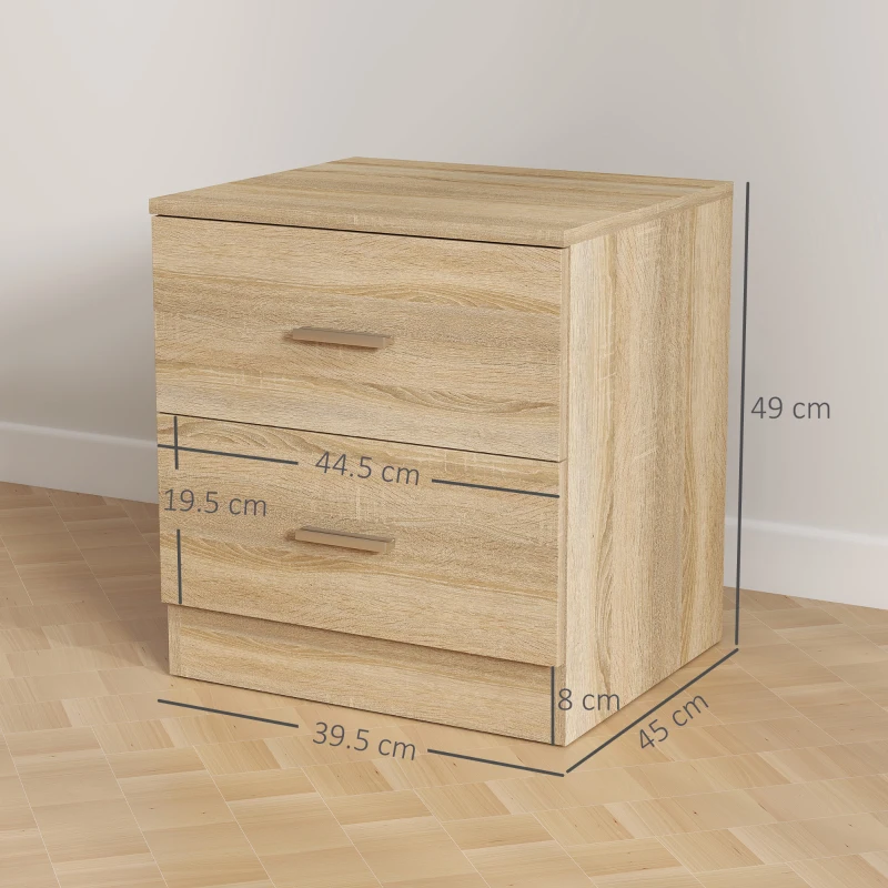 HOMCOM Masuta de Noapte cu 2 Sertare Masuta Auxiliara pentru Sufragerie Dormitor Incarcare 30 kg 45x39,5x49 cm Lemn Natural