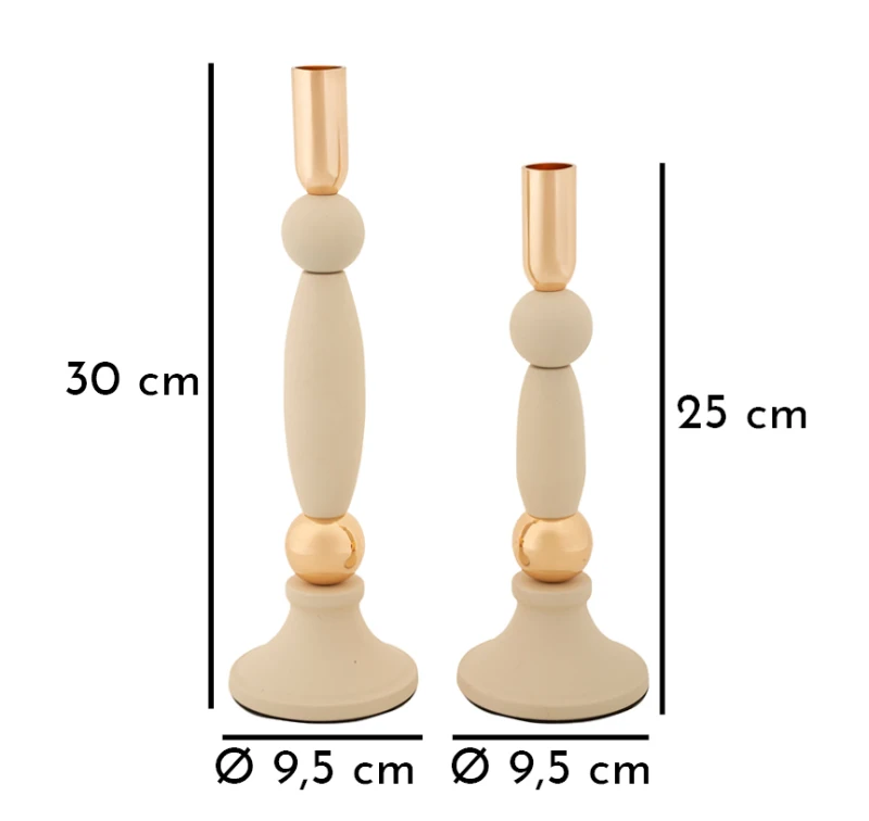 Mauro Ferretti Set Suport Lumanare Strek Crem 2 Bucăți Cm Ø9,5X25-9,5X28