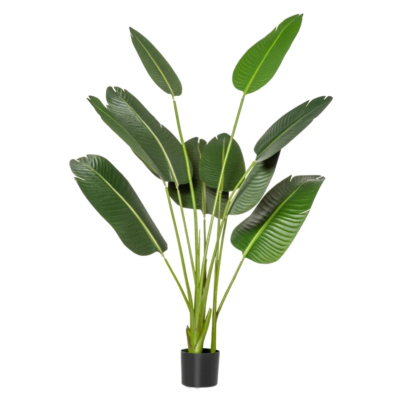 HOMCOM Planta Artificială Bananieră de 160 cm cu Ghiveci și 10 Frunze Realiste Plantă Tropicală Sintetică pentru Decorare în Interior și Exterior Birou Acasă Verde