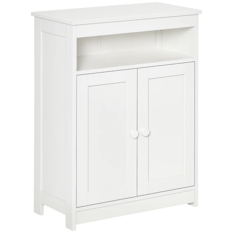 HOMCOM Dulap Auxiliar de Baie cu 2 Uși Raft Interior Ajustabil și Compartiment Deschis Mobilier de Baie pentru Sufragerie Bucătărie 60x30x80 cm Alb