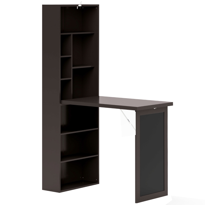 HOMCOM Bureau avec rangement pliable murale rabattable avec bibliothèque poste de travail tableau à craie et étagère réglable(m-11)