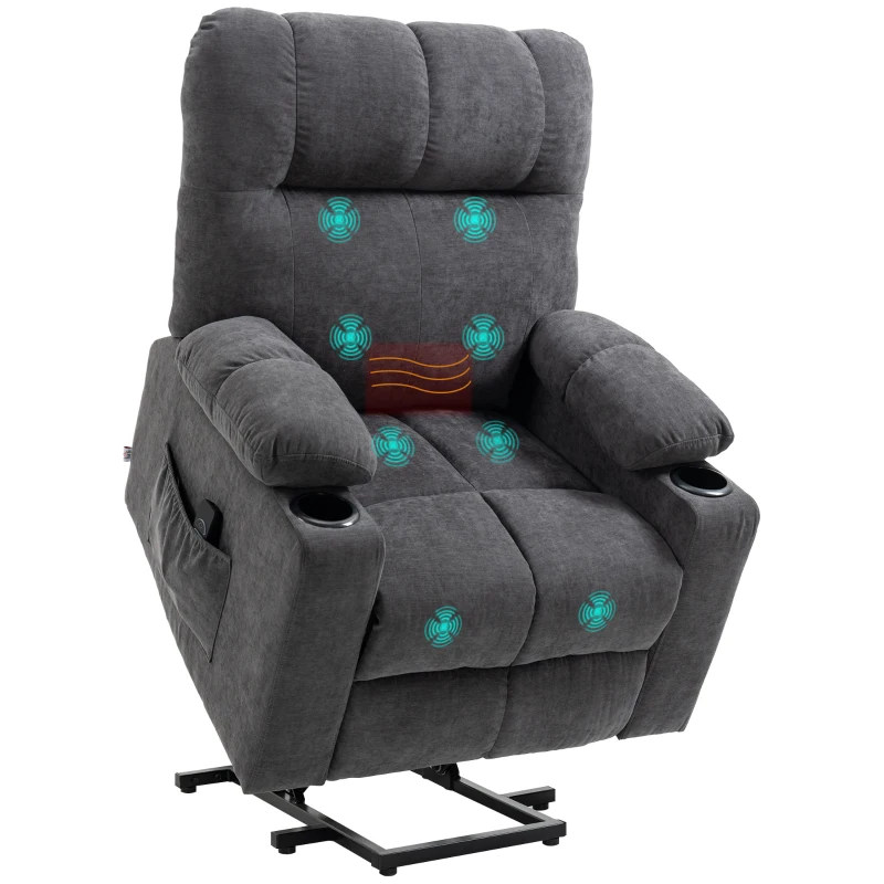 HOMCOM Fotoliu pentru seniori cu funcție de ridicare, funcție de culcare, inclusiv telecomandă, 144 cm x 91 cm x 88 cm, Gri închis