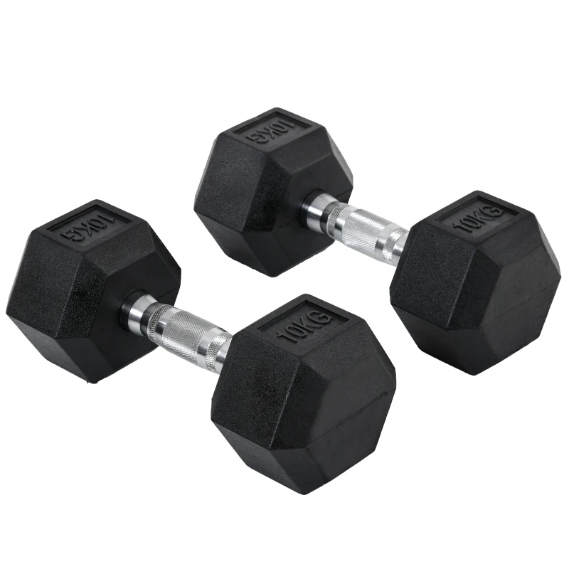 HOMCOM Hantelset, 2er Set Hanteln mit gerändeltem Griff, Kurzhantelset aus Gusseisen, 2 x 10 kg, Kurzhanteln für Männer und Frauen, Dumbbell Set für Zuhause, Fitnessstudio, Krafttraining