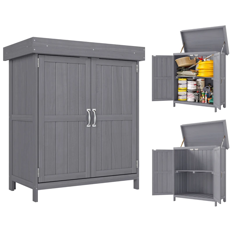 Outsunny Armoire de Jardin sur Pied Double Porte étagère et Toit bitumé relevable dim. 74L x 43l x 88H cm Bois Massif de Sapin