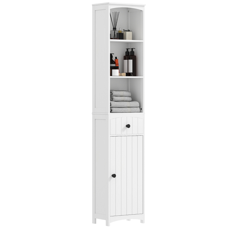 HOMCOM Şifonier de baie cu 3 rafturi, 1 sertar, solid, MDF, Alb
