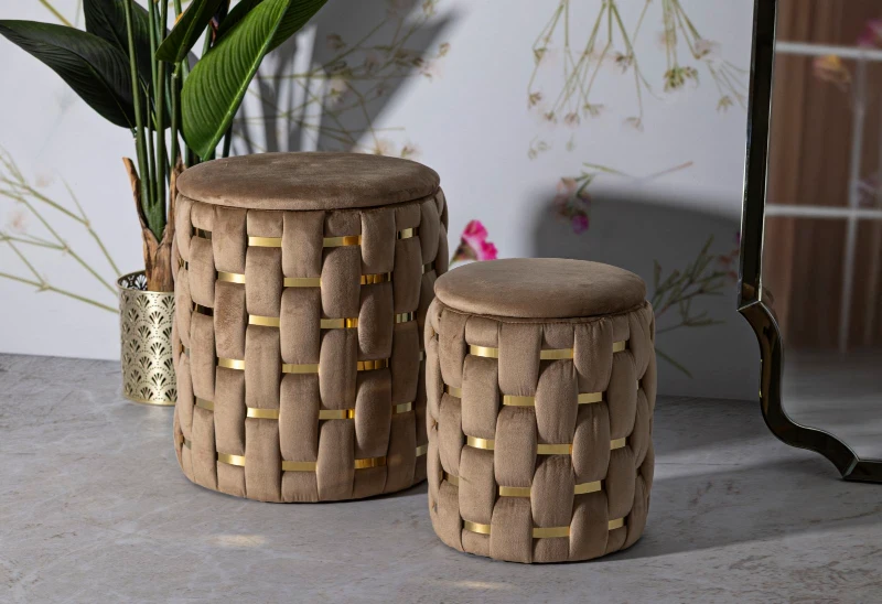 Mauro Ferretti Puf Cu Recipient De Depozitare Shanty Gold 2 Bucăți Cm Ø 37X42-28X33